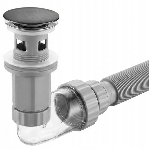Låg tvättställssifon Flexibelt rör med klick-klack-plugg Rea Flow Titanium