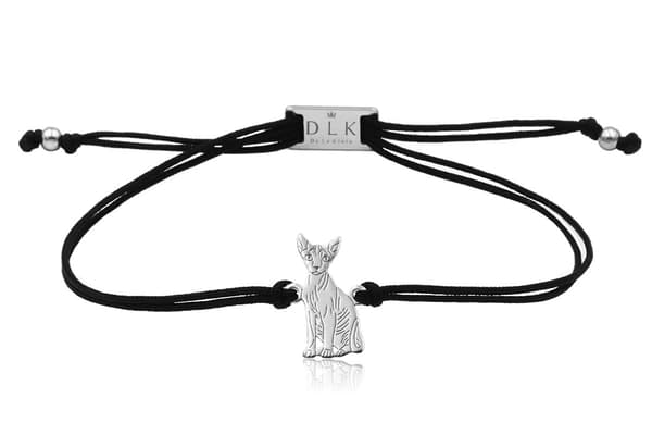 Sølv sfinks kat armbånd på en snor