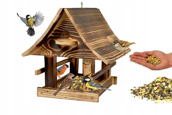 Massiv træfoderautomat XXL TIL fuglefoderautomat lavet af træ 25x26x30CM