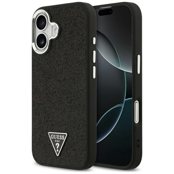Guess Glitter Triangle Logo MagSafe -kotelo iPhone 17:lle, musta