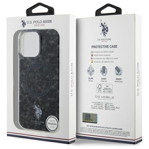 US Polo IML Ring MagSafe -kotelo iPhone 16 Pro Maxille, musta