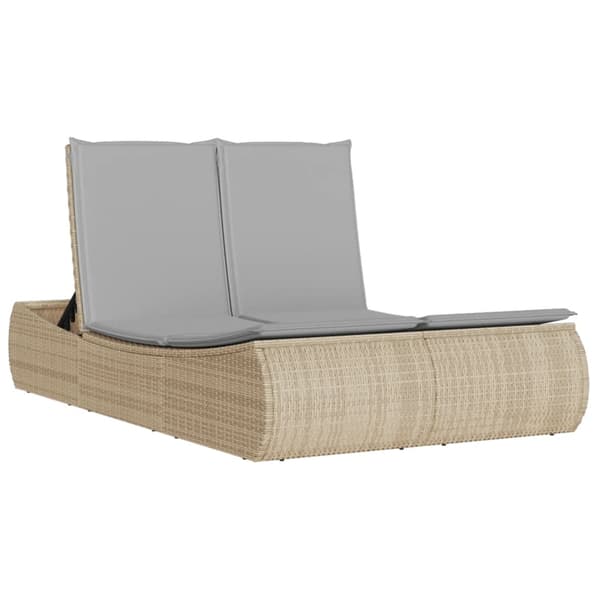vidaXL Dubbel dagbädd med kuddar, beige, polyrotting