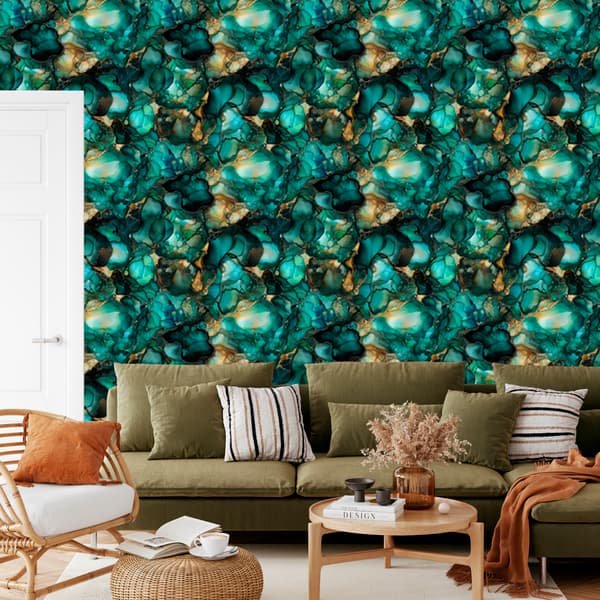 Tapetti Merimuste, Turkoosi, Pullonvihreä ja Vihreä 50x1000 cm