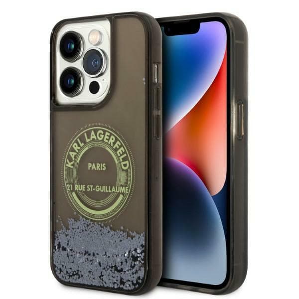 Karl Lagerfeld Liquid Glitter RSG-cover til iPhone 14 Pro, sort