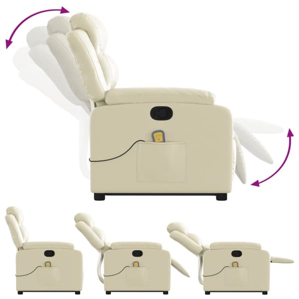 vidaXL Lyftbar massagefåtölj, krämfärgad, konstläder