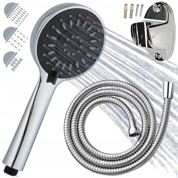 DUSCHSET 3-funktionshandtag + slang + duschhållare Krom