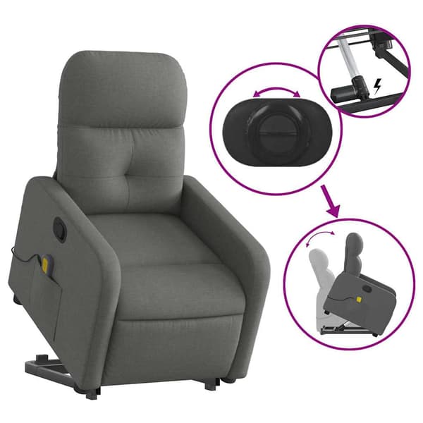 vidaXL Lyftbar massagefåtölj mörkgrå tyg