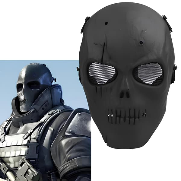 Sort RESTEQ airsoft- og motorcykelhjelmmaske til Halloween