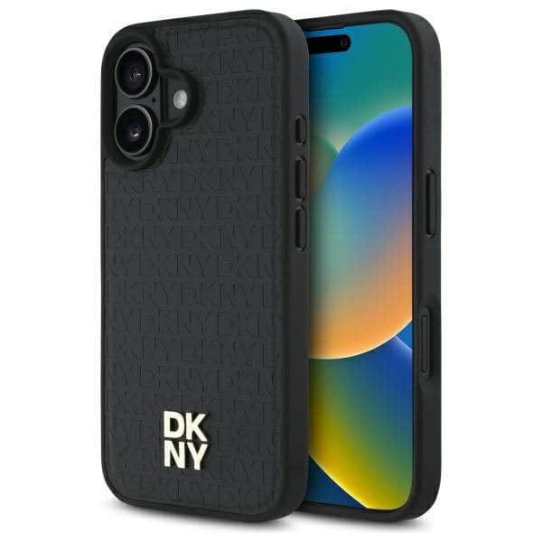 DKNY Repeat Pattern Stack Logo MagSafe-cover til iPhone 16, sort