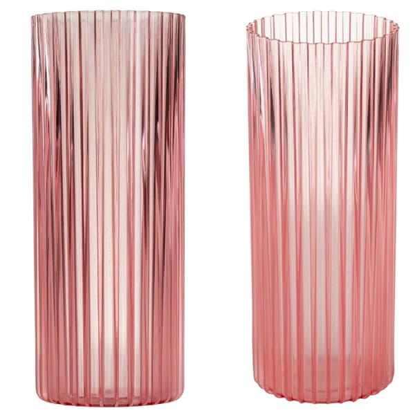 Set med 3 moderna ribbvaser transparent rosa
