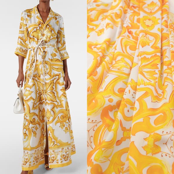 Gul majolica silke chiffonstof