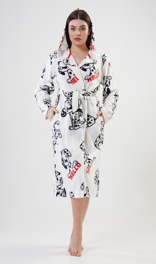 Fleece badekåbe til damer, Vienta, med bundne hunde, M
