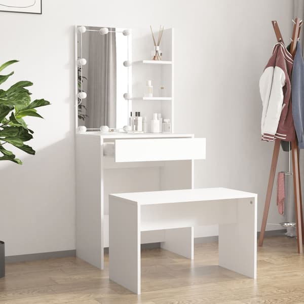 vidaXL Sminkbordsset med LED-belysning, vit