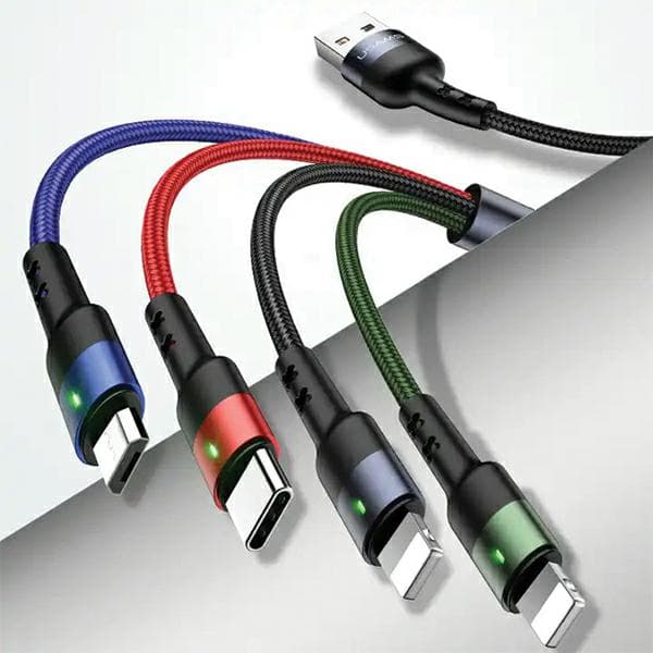 USAMS U26 flettet kabel 4-i-1 USB-A til 2x Lightning til microUSB til USB-C 1,2 m 2A