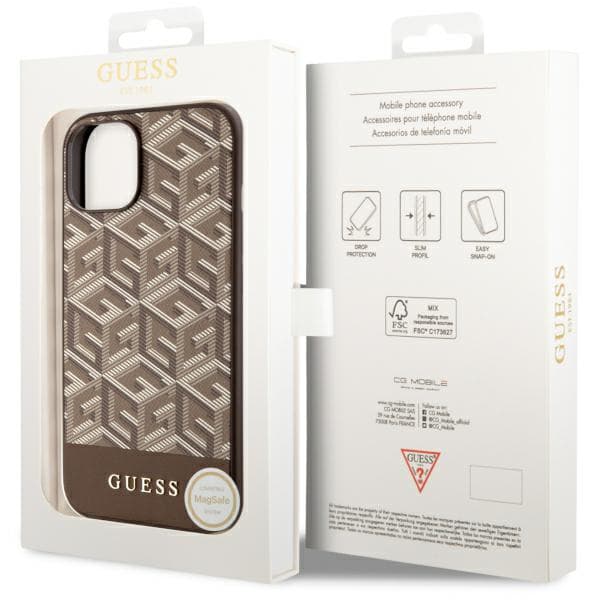 Guess GCube Stripes MagSafe-etui til iPhone 14 Plus, brun