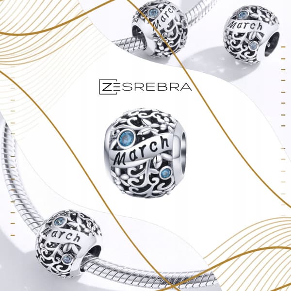 Berlocker mars månad pärlor silver pr 925 pärla färgglada zirkonpärlor