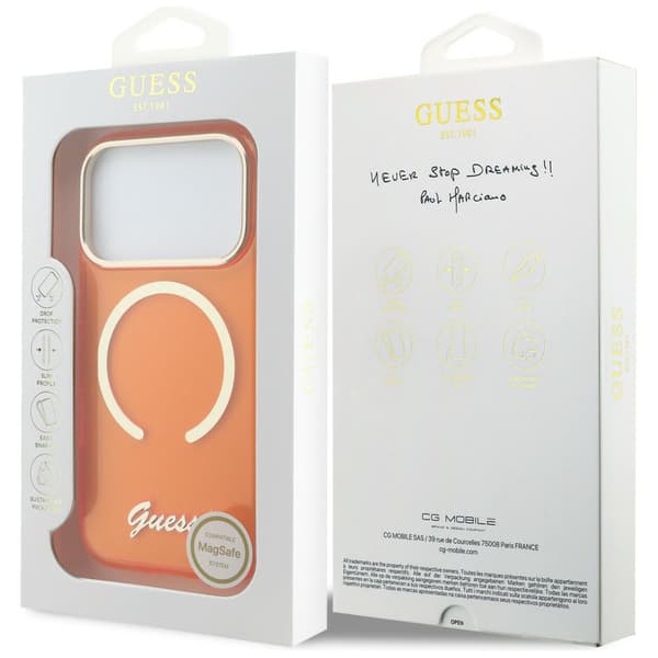 Guess IML Script Metal MagSafe-etui til iPhone 17 Pro Max, orange