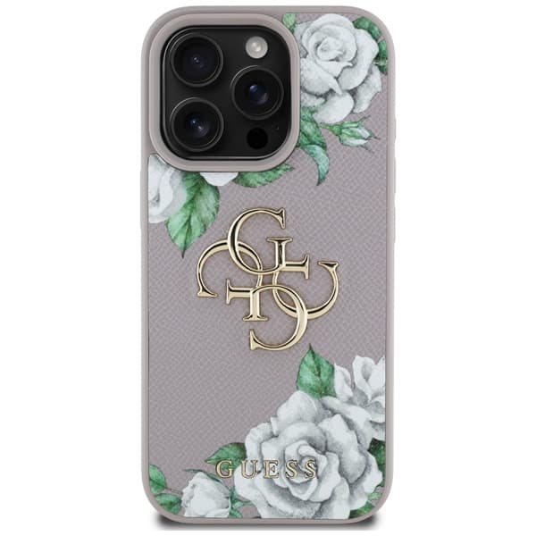 Guess Grained Roses Big 4G Logo Cover til iPhone 16 Pro Lilla