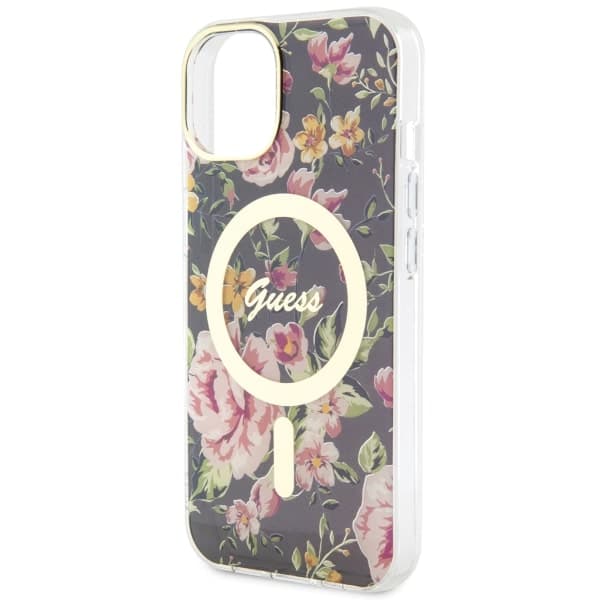 Guess Flower MagSafe-etui til iPhone 14, sort