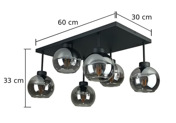 Loftlampe 6xE27 Nessa Sort/Røget
