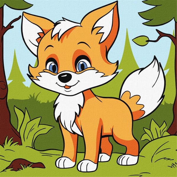 Maleri efter tal - Fluffy ræv Børn 25x25cm