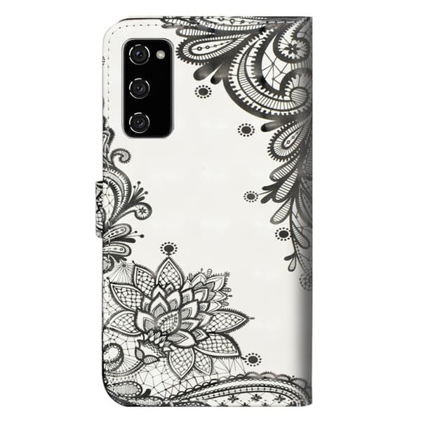 Pung-etui til Samsung Galaxy S20 FE, Lyse Spots Dekor, Sort Blomst