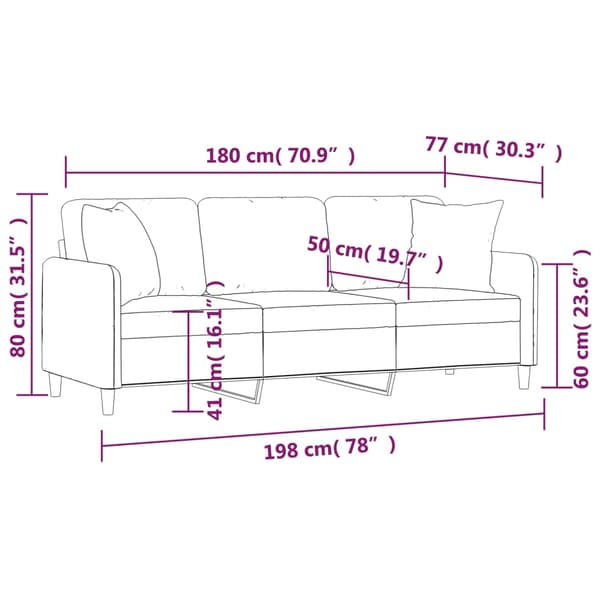 vidaXL 3-sitssoffa med kuddar, mörkgrå, 180 cm, tyg