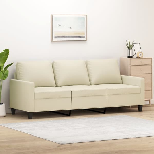 vidaXL 3-sitssoffa, krämfärgad, 180 cm, konstläder