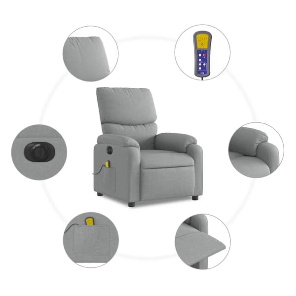vidaXL elektrisk massagestol med lænefunktion lysegrå stof