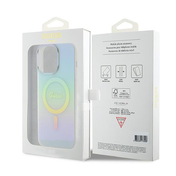 Guess IML Iridescent MagSafe-etui til iPhone 15 Pro Max, turkis