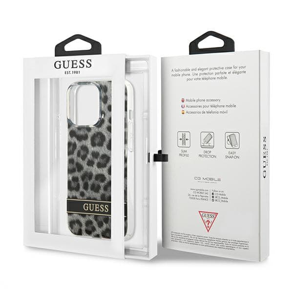 Guess Leopard -kuori iPhone 13 Prolle / 13:lle, harmaa/harmaa
