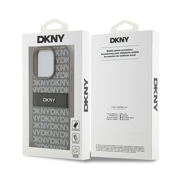 DKNY DKHCP15XPRTHSLE iPhone 15 Pro Max6,7" beige hårdfodral Läder Mono Stripe & metalllogotyp