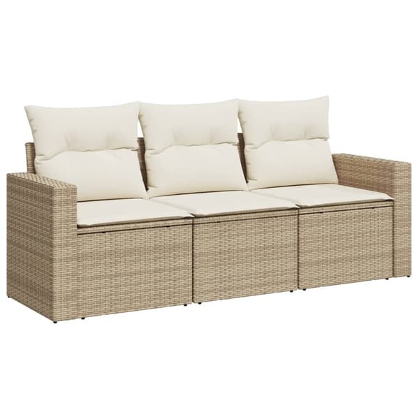 vidaXL 3-delat trädgårdsmöbelset med kuddar, beige, polyrotting