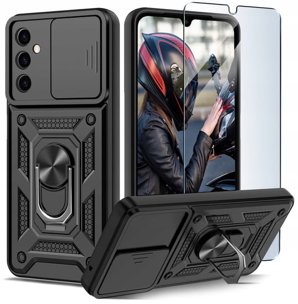 Etui til Samsung Galaxy A15 4G/A15 5G ARMOR SLIDE RING BAGSIDE + Glas