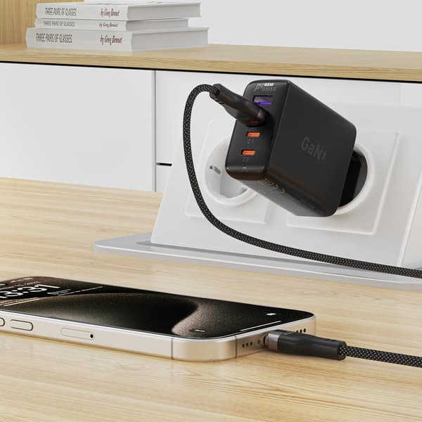 USB-A - USB-C 3A kabel med magnetisk organizer 1,2m - sort