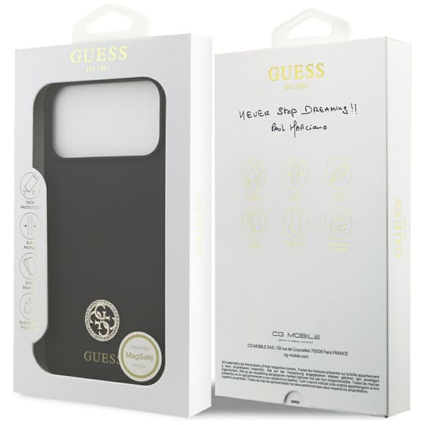 Guess Silikone Logo Strass 4G MagSafe-etui til iPhone 17 Pro Max, sort