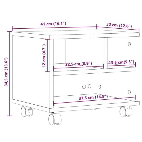 vidaXL printerstativ med hjul hvid 41x32x34,5 cm
