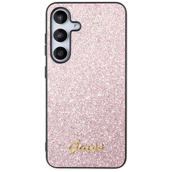 Guess Glitter Script -suojakuori Galaxy S24:lle, pinkki