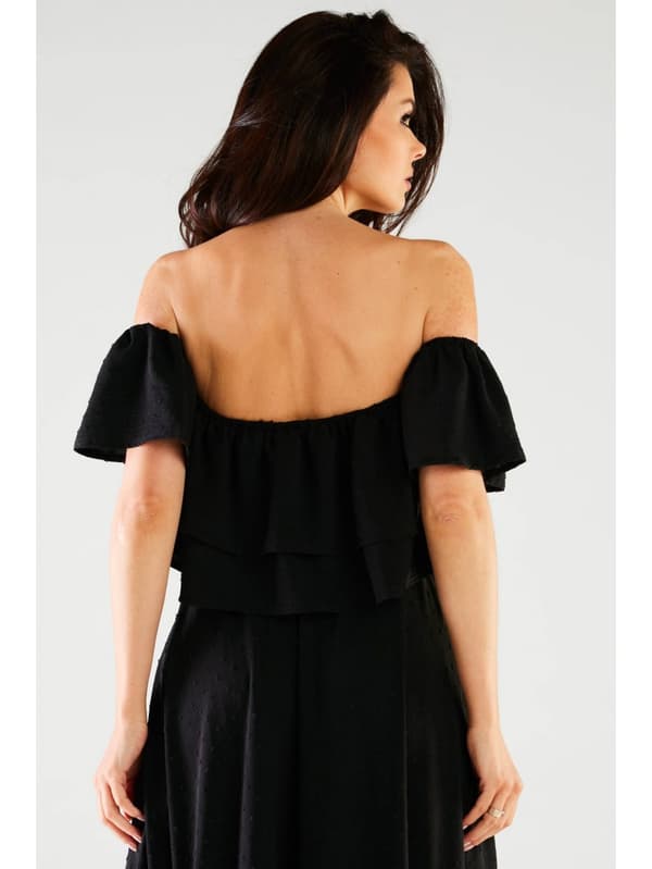 Sommer, luftig bluse, spansk stil, sort L/XL