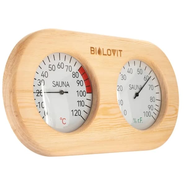 Bilovit - Bastutermometer med hygrometer av furu
