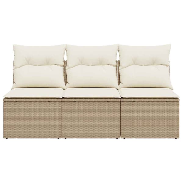 vidaXL 3-sits trädgårdssoffa med kuddar, beige, polyrotting