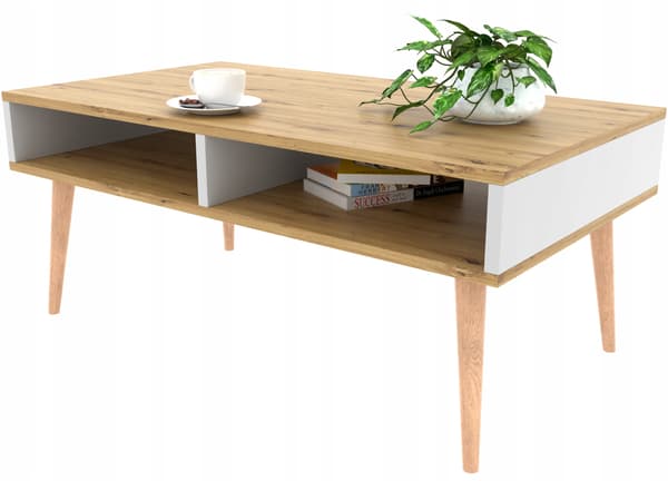 Soffbord EK/vitt, soffbord med hyllplan, retrobord