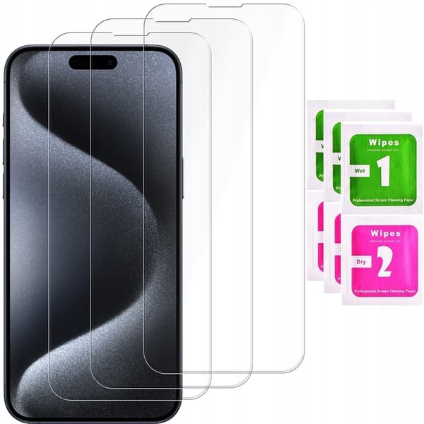 3x Härdat glas för Apple iPhone 15 Pro, 9H glas | 3-pack
