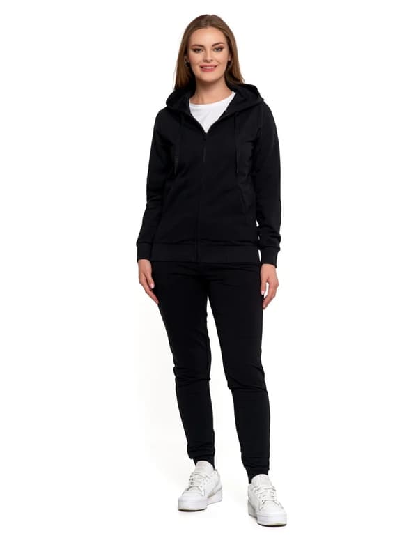 Damesweatshirt med hætte, bomuld, moderigtig, lynlås, blød, MORAJ M SORT