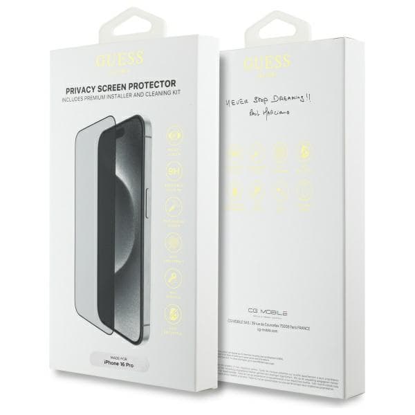 Guess Näytönsuoja Privacy 2.5D Outline Karkaistusta Lasista iPhone 16 Prolle, Näytönsuoja