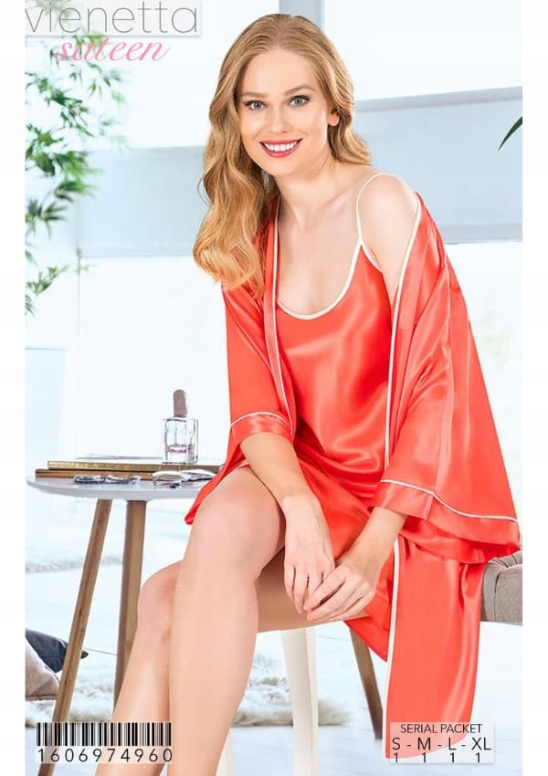 Vienetta Dame Satin Badekåbe Sæt M 38 40
