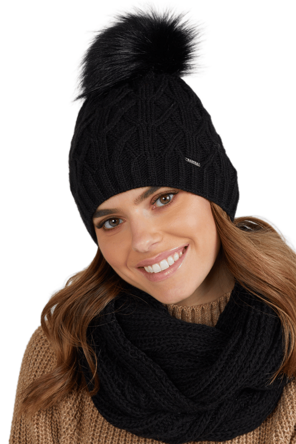 FLORENCE dam vintermössa med pompom, svart