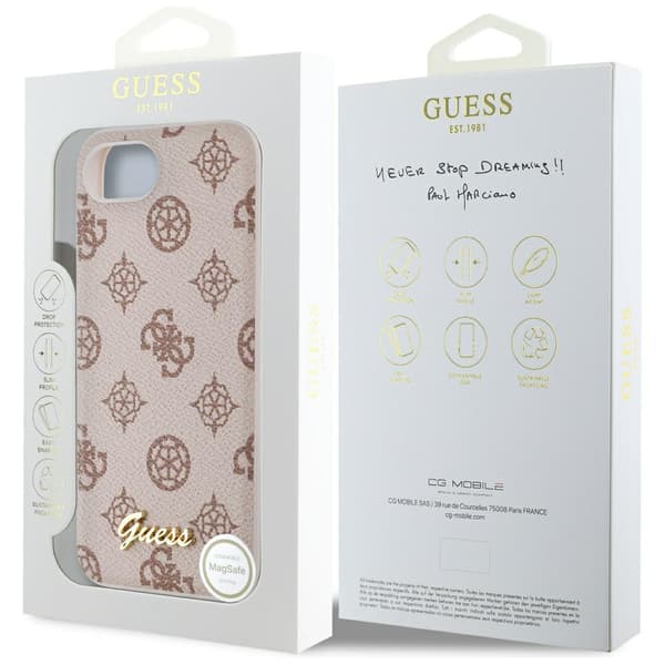 Guess Peony Script Logo MagSafe-skal till iPhone 16e Brunt