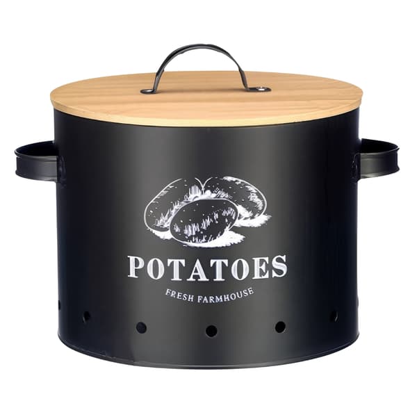 Kartoffelbeholder, sort, bambuslåg