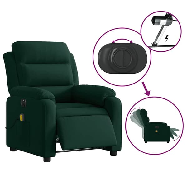 vidaXL Elektrisk massagefåtölj mörkgrön sammet